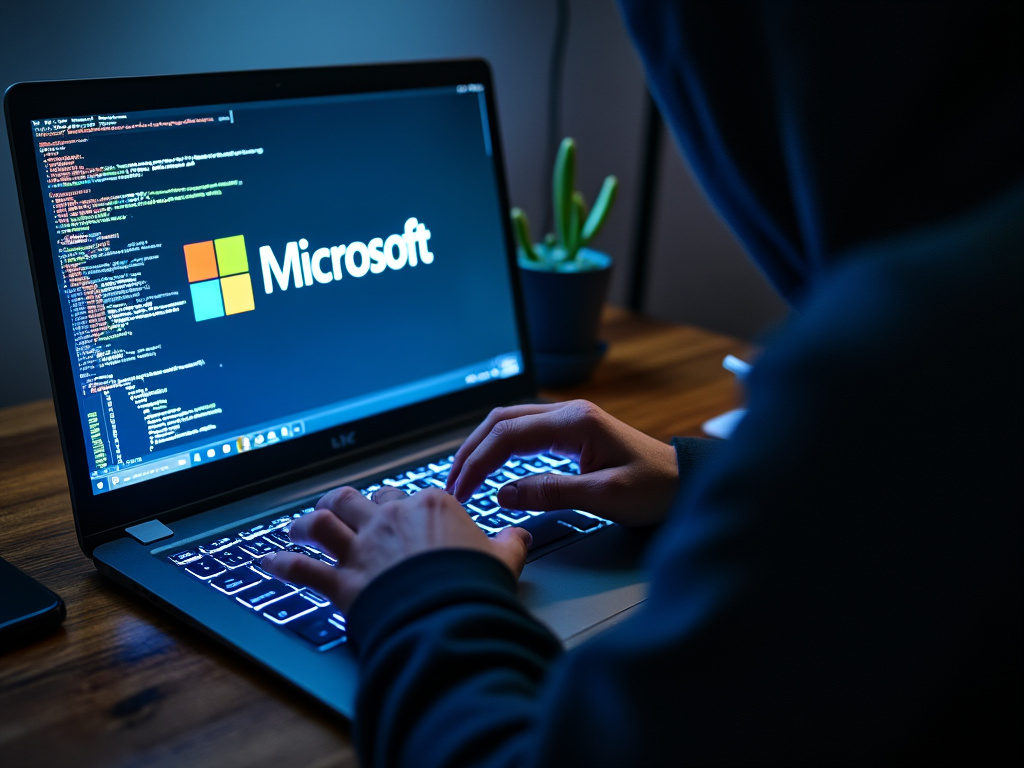 A hacker creating a scam using Microsoft's name